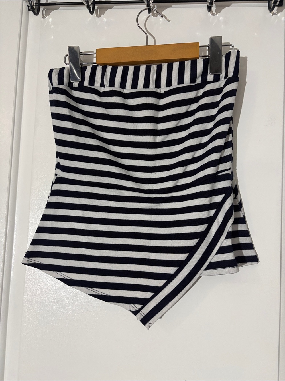 Striped Navy and White Asymmetrical Top